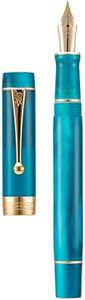 Jinhao Classic Pluma estilográfica azul pavo real, celuloide, punta mediana con conveter y juego de estuche para bolígrafo