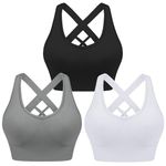 Leversic Women's Workout Bra Mid Impact Wirefree Removable Padding Sports Bra Cross Back Yoga Bra for Gym Fitness Running Jogging(Black+White+Grey,XL)