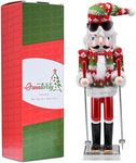 Ornativity Christmas Skier Man Nutcracker – Red and Green Wooden Nutcracker Guy with Ugly Sweater and Ski Sticks in Skiing Pose Xmas Themed Holiday Nut Cracker Doll Figure Decorations 15"