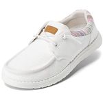 STQ Women's Slip on Boat Shoes with Arch Support Comfortable Canvas Loafers for All Day Standing White US 7