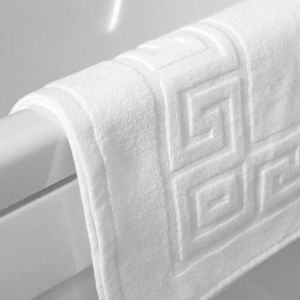Sleep and Beyond Egyptian Cotton 750 GSM Greek Key Pattern Bath Mats for Bathroom (White, 1 Pack)