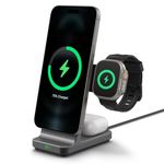 Spigen OneTap Pro (MagFit) 3 in 1 Qi2 15W Wireless Charging Stand Designed for iPhone 16/15/14/13/12 Apple Watch Ultra 2/1 Apple Watch 10/9/8/7/6/5/4/3/2/1/SE AirPods Pro 2 AirPods 4/3 - Gunmetal