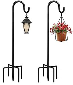 JOYSEUS Shepherd Hooks 2 Pack - 48 Inches High 1/2 Inch Thick Adjustable Rust Resistant Shepards for Outdoor Solar Lights, Lanterns, Flower Basket, Bird Feeder., Black