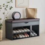 Apicizon Shoe Storage Bench with Flip Top Cover 2-Tier Bench for Entrance, 39 Inches Shoe Storage Bench with Removable Pu Leather Cushion for Hallyway, Living Room, Black