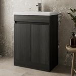 Artis® 600mm Bathroom Vanity Unit with Wash Basin Ceramic Sink, 2 Double Door, Cloakroom Storage Furniture Under Basin Cabinet, Floorstanding Cabinets, Charcoal Grey