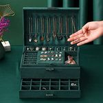 Arcanine 3 Layer New Vintage Flannel Jewelry Box Earrings Earrings Rings Necklace Bracelets Jewelry Organiser Storage Case with Drawer for Girls Women (Dark Green)