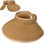 SUN CUBE Sun Visor Hats Women, Straw Beach Hats for Women, Wide Brim Summer Ponytail Hat, Packable Rollup Visor, Travel Foldable UV Protection Sunhat - Brown