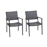 C-Hopetree Set of 2 Outdoor Dining Chairs for Outside Patio Tables, Metal Frame, Black All Weather Wicker