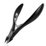 FERYES Cuticle Nippers 1/2 Jaw - Professional Grade Stainless Steel Cuticle Trimmer Scissors and Double Springs Nail Clipper Cutter Remover, Pedicure Manicure Tool, FL-N301,BLACK