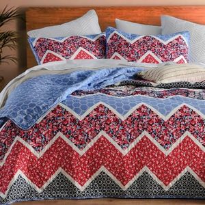 TEXSTEAD Queen Size Quilt Sets, 100% Cotton Patchwork Quilted Comforter Bedding Set with 2 Pillow Shams Washable Soft Coverlet Bedspread 228x228cm (Blue, Queen)