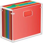 MaxGear File Organizer Box, Acrylic Hanging File Folder Organizer for Letter Size, Portable File Box with Handles, Desktop Clear Hanging Folder Organizer File Crate for Office Home