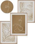 UPWOIGH Framed Wall Art, 12x16 in BOHO Décor 3 Panels Woman and Leafs Line Drawing, Wood Framed Prints for Bathroom, Minimalist Style with High Border for Bedroom Set of 3