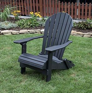 ECOMMERSIFY INC Black-Poly Lumber Folding Adirondack Chair with Rolled Seating Heavy Duty Everlasting Lifetime PolyTuf HDPE - Made in USA - Amish Crafted