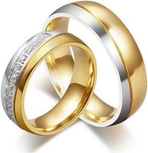 HIJONES Uomo Forever Love Acciaio Inossidabile 18K Oro Placcato Nozze Anelli per Coppie Taglia 25