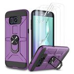 Galaxy S6 Edge Case, S6 Edge Phone Case with [3X HD Soft Screen Protector], Built-in Ring Kickstand and Magnetic Car Mount, Military Grade Shockproof Armor Rugged Case for Gaalxy S6 Edge - Purple