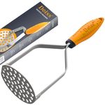 Deiss PRO Heavy Duty Stainless Steel Potato Masher with Non-Slip Rubber Handle - High-Quality Hand Held Potato Masher for Struggle-Free Mashing - Dishwasher Safe Vegetable and Fruit Masher