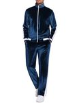 COOFANDY Mens Velour Tracksuit Velvet Sweatsuit Jogging Suits 2 Piece Set Full Zip Jacket Pants, Navy Blue, Medium