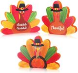 DoubleFill 3 Pcs Thanksgiving Turkey Table Decorations Turkey Figurines Wooden Turkey Tabletop Decor for Fall Autumn Kitchen Table Shelf Office Home Decorative Turkey Table Decor Party Supplies