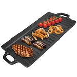 Reversible Cast Iron Griddle Plate Thickened BBQ Versatile Baking Grill Indoor Open Fire Oven Gas Stove Outdoor Camping Integrated Handles and Oil Drip Trays