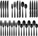 Hiware 24 Pieces Matte Black Silverware Set with Steak Knives for 4, Stainless Steel Flatware Cutlery Set, Hand Wash Recommended