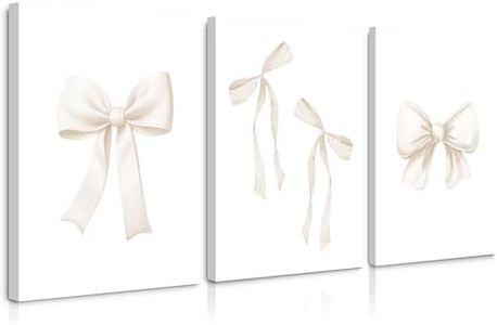 Bow Wall Art Decor Preppy Beige Bow Poster Girly Room Wall Art Prints Beige Bow Knot Wall Decor Coquette Room Picture Pastel Bow Poster for Nursery Girl Room 12x16 Inch Framed Set of 3