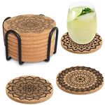 Cork Coasters, Pack of 8 Cork Coasters, Wooden Reusable Round Coasters, Reusable Absorbent Cup Coaster Mat, Glass Coaster Set for Home, Restaurant, Office and Bar