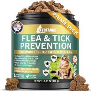 YOTANGO Flea and Tick Prevention for Cats Chewables, 200 Soft Treats Natural Flea Chewables for Cats, Cat Flea & Tick Control, Skin & Coat Support for Kitten Cat - All Breeds & Ages