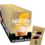 NESCAFÉ Vanilla Latte Instant Coffee 8 x 18.5g Sachets, 100% Responsibly Sourced Coffee (Pack of 6)