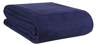 GLAMBURG 100% Cotton Bed Blanket, Breathable Bed Blanket Twin Size, Cotton Thermal Blankets Twin Size - Perfect for Layering Any Bed for All Season - Navy