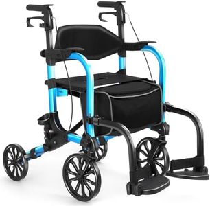 FlyingJoy 2-in-1 Lightweight Rollator Walker with 10" Front Wheels and 8" Rear Wheels for Seniors, Foldable Transport Wheelchair Supports up to 300 lbs