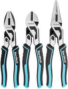 DURATECH 3-Piece Compound Pliers Set, Gen 2 Dual Pivot Design for Ultra Labor-Saving, High-Leverage 8.5" Needle Nose Pliers, 8" Diagonal Cutters, 8" Lineman's with Wire Cutter & TPR Grip, CR-V Steel