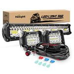 Nilight ZH412 Bar Set, 20 Inch 420W Triple Row Spot Flood Combo Work Driving Lamp, 2Pcs 4 Inch 60W Cube LED Pods Lights with Off-Road Wiring Harness-3 Leads, 2 Year Warranty