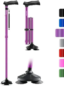 HONEYBULL Walking Cane for Men & Women - Foldable, Adjustable, Collapsible, Free Standing Cane, Pivot Tip, Heavy Duty, with Travel Bag | Walking Sticks, Folding Canes for Seniors & Adults [Purple]