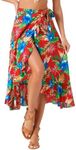 Allegra K Women's Tropical Floral Print Ruffle Self Tie Knot Split Beach Hawaiian Wrap Skirt Medium Red