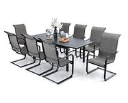 PHI VILLA 9 Piece Patio Dining Set for 8, Expandable Metal Dining Table & 8 C-Spring Chairs with Padded Textilene,Gently Roching and Durable,Outdoor Textilene Furniture Set for Patio, Deck, Yard