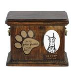 Art-Dog Custom Dog Memorial Urn - Handmade Cold Cast Bronze Portrait on Birch Base with Personalized Ceramic Plate - Elegant Dog Cremation Box – 8,3x11,4x8,7” – Doberman