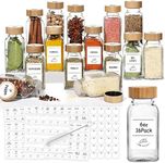 Glass Spice Jars with Bamboo Lids 6oz 16Pack, AuroTrends Spice Jars with Label Complete Set-6oz Spice Containers with Printed Spice Labels & Straw Brush