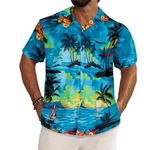 REDSTAR Summer Hawaiian Shirts for Men - Hawaiian Fancy Dress Mens Short Sleeved shirts with Tropical Floral Print - Mens Hawaiian Shirts for Stag Do or Beach Party (XXL, Blue)