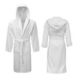 Unisex Luxury 100% Cotton White Bathrobe Terry Towel Soft Dressing Gowen Hooded Hotel Quality (WHITE-S/M)