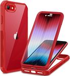 CENHUFO Compatible with iPhone SE 2020/2022 Built-in Glass Screen Protector, 360°Full Body Heavy Duty Protective Phone Case for iPhone 8/7/ iPhone SE2/SE3 Shockproof (Red)