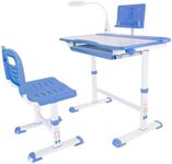 Hydroserenity Kids Desk and Chair Set, Height Adjustable Child's School Study Writing Tables with LED Lamps, Tiltable Kids Study Desk with LED Light, Storage Drawer, Book Stand (Blue)