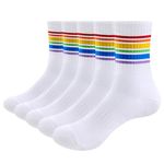 YUEDGE Women's Striped Crew Socks Vintage Cotton Cushioned Athletic Socks Vintage Casual Socks for Women Size 6-10 Rainbow, 5 Pairs