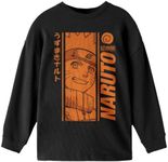 Naruto Classic Orange Monochrome Graphic Youth Boys Black Long Sleeve Shirt-Medium