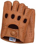 Riparo Mens Leather Reverse Stitched Fingerless Half-Finger Driving Motorcycle Gloves (Medium, Cognac)