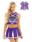 Freebily Cheer Leader Costume School Girl Uniform Musical Uniform High School Fancy Dress for Women Cosplay Halloween PurplewithHairband L