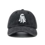 Wodeal Cute Embroidered Ghost Hat, Adjustable Spooky Halloween Baseball Cap for Men Women Black