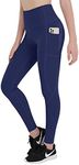HOFI High Waisted Yoga Pants for Women, 4 Way Stretch Workout Pants, Tummy Control Yoga Leggings with Pockets, Navy Blue, Medium