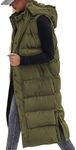 BTFBM Long Puffer Vest Women Quilted Hooded Button Down Zip Up Sleeveless Vests Outerwear Padded Jacket Winter Coat 2024(Army Green, Large)