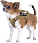 FXGOING Tactical Dog Harness Tactical Puppy Vest with Rubber Handle K9 Military Adjustable Pet Vest Harness for Outdoor Training XS Dog Harness (Brown Harness)