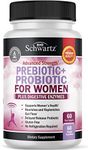 Prebiotics and Probiotics for Women - with Black Cohosh and Red Clover for Gut, Vaginal and Immune Health Support, Whole Food Digestive Enzymes Capsules, Lactobacillus Probiotic Supplement, 60 Count